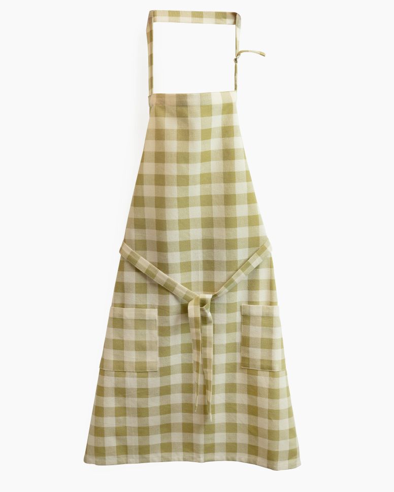 Checked 100% Cotton Apron – Adjustable Neck, Long Waist Ties & 2 Front Pockets | Lively Green