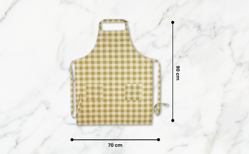 Checked 100% Cotton Apron – Adjustable Neck, Long Waist Ties & 2 Front Pockets | Lively Green