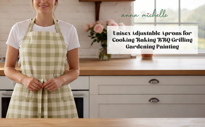 Checked 100% Cotton Apron – Adjustable Neck, Long Waist Ties & 2 Front Pockets | Lively Green