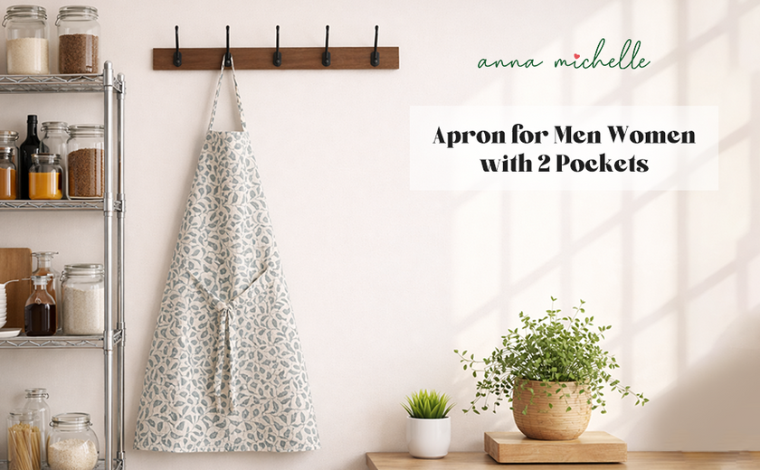 Scroll 100% Cotton Apron – Adjustable Neck, Long Waist Ties & 2 Front Pockets | Lovable Blue