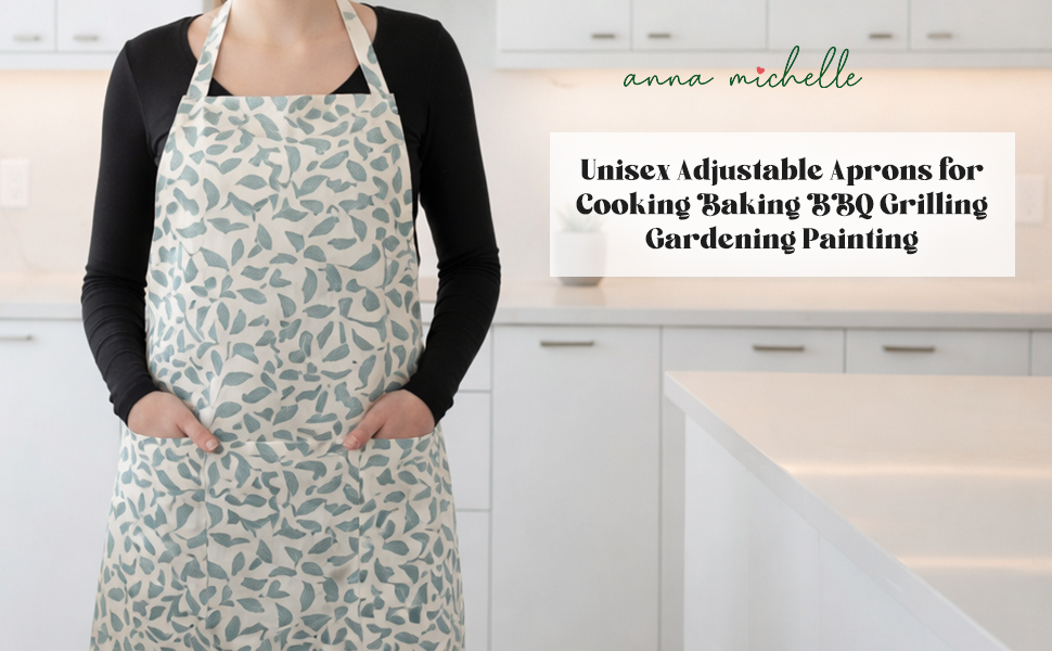 Scroll 100% Cotton Apron – Adjustable Neck, Long Waist Ties & 2 Front Pockets | Lovable Blue