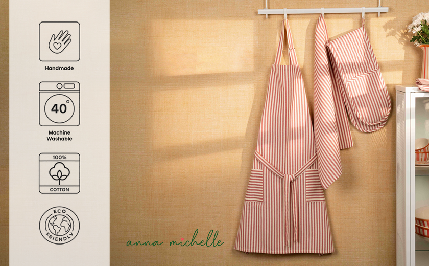 Striped 100% Cotton Apron – Adjustable Neck, Long Waist Ties & 2 Front Pockets | Beautiful Rose