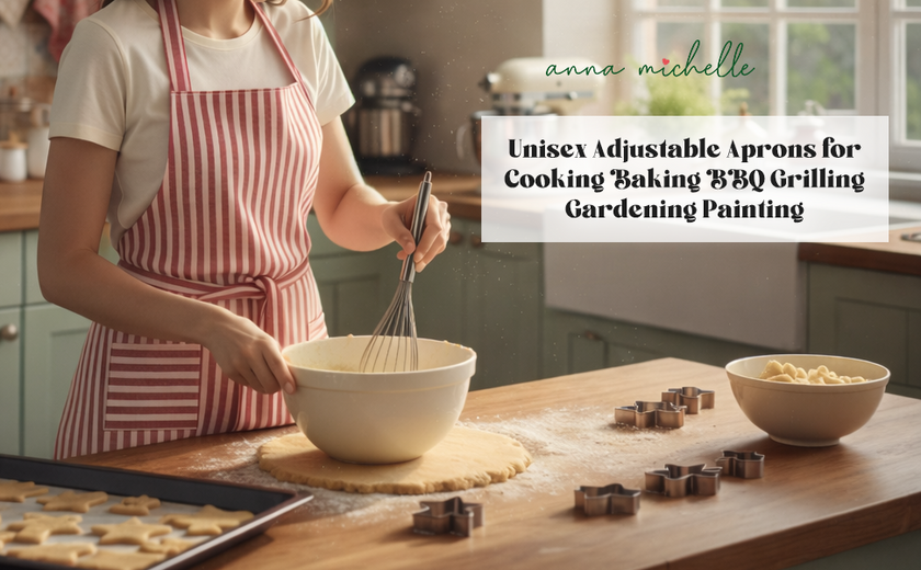 Striped 100% Cotton Apron – Adjustable Neck, Long Waist Ties & 2 Front Pockets | Beautiful Rose