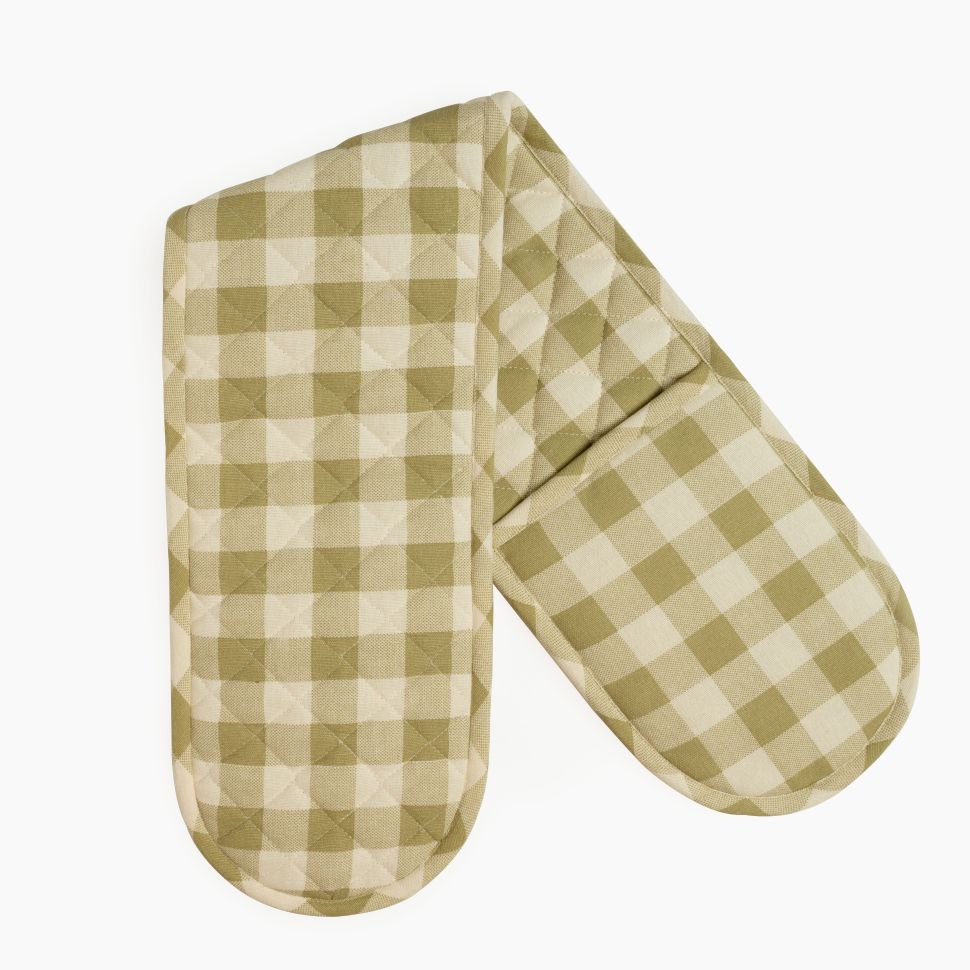 Checked 100% Cotton Double Oven Glove – Heat Resistant with Hanging Loop | Lively Green