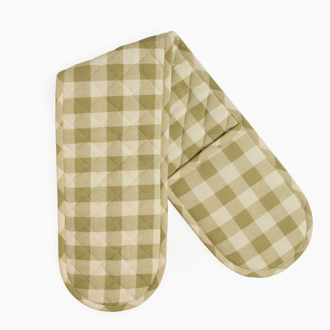 Checked 100% Cotton Double Oven Glove – Heat Resistant with Hanging Loop | Lively Green