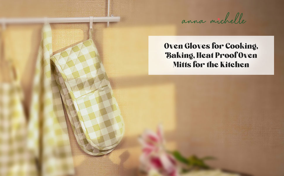 Checked 100% Cotton Double Oven Glove – Heat Resistant with Hanging Loop | Lively Green
