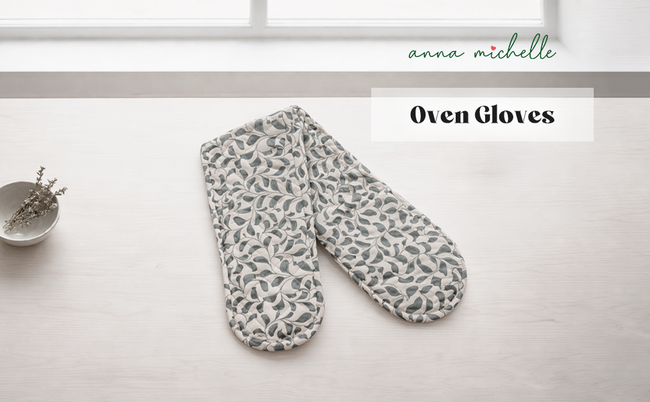 Scroll 100% Cotton Double Oven Glove – Heat Resistant with Hanging Loop | Lovable Blue