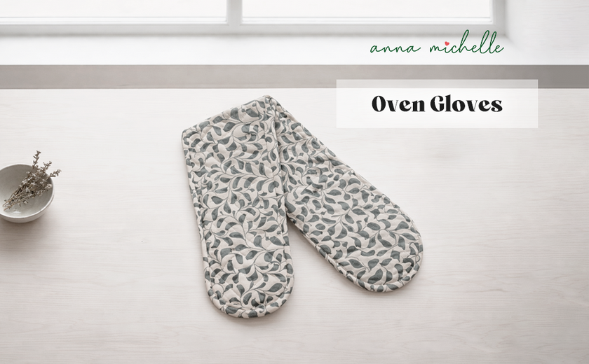 Scroll 100% Cotton Double Oven Glove – Heat Resistant with Hanging Loop | Lovable Blue