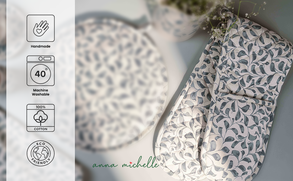 Scroll 100% Cotton Double Oven Glove – Heat Resistant with Hanging Loop | Lovable Blue