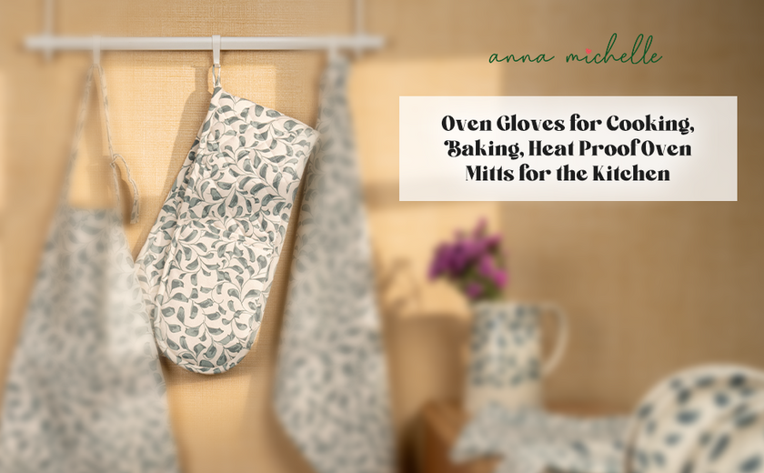 Scroll 100% Cotton Double Oven Glove – Heat Resistant with Hanging Loop | Lovable Blue