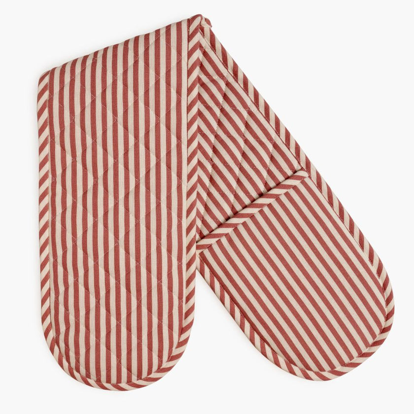 Striped 100% Cotton Double Oven Glove – Heat Resistant with Hanging Loop | Beautiful Rose
