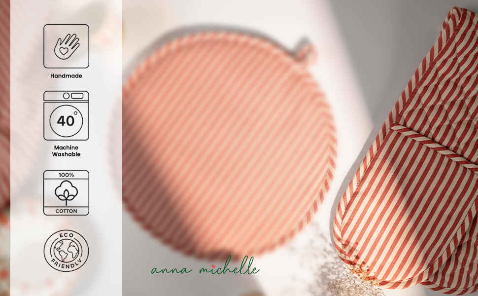 Striped 100% Cotton Double Oven Glove – Heat Resistant with Hanging Loop | Beautiful Rose
