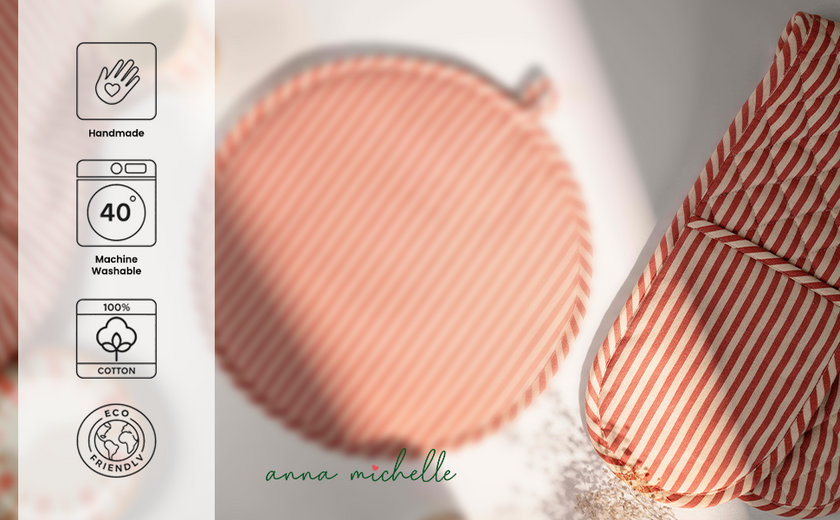Striped 100% Cotton Double Oven Glove – Heat Resistant with Hanging Loop | Beautiful Rose