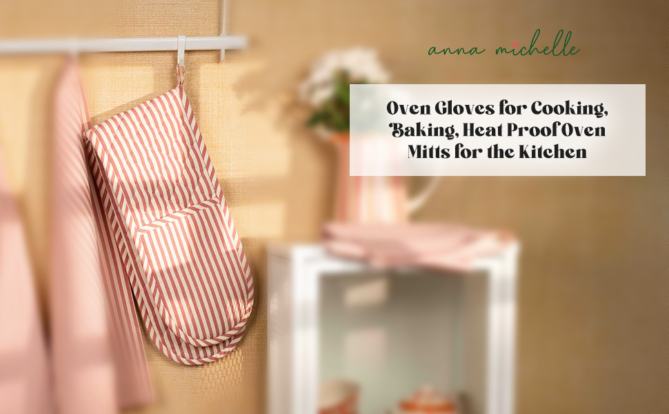 Striped 100% Cotton Double Oven Glove – Heat Resistant with Hanging Loop | Beautiful Rose
