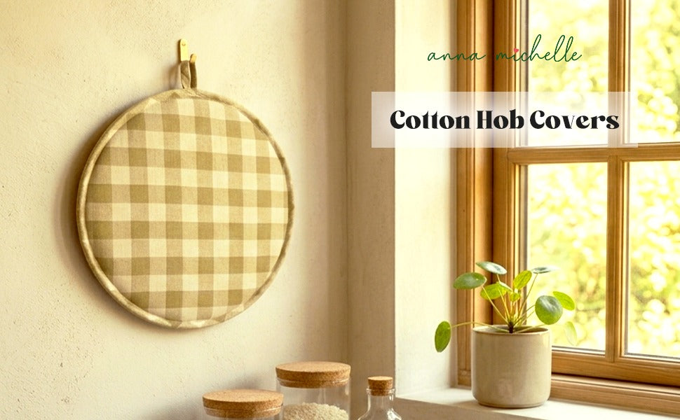 Checked 100% Cotton Hob Cover with Terry Towelling Base | Lively Green