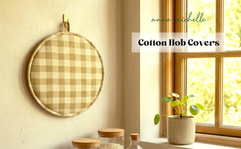 Checked 100% Cotton Hob Cover with Terry Towelling Base | Lively Green