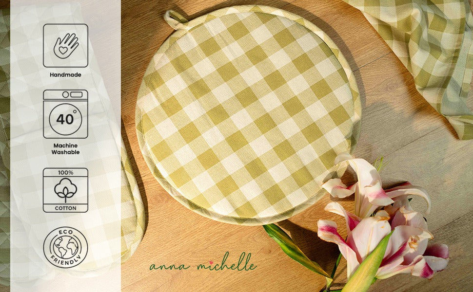 Checked 100% Cotton Hob Cover with Terry Towelling Base | Lively Green
