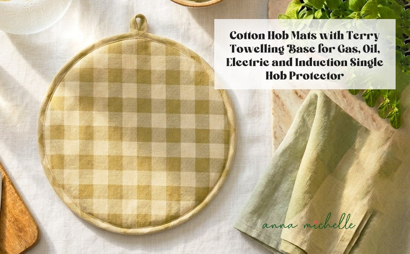 Checked 100% Cotton Hob Cover with Terry Towelling Base | Lively Green