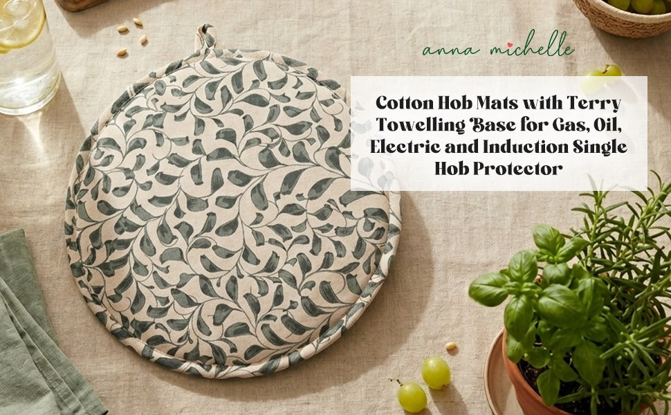 Scroll 100% Cotton Hob Cover with Terry Towelling Base | Lovable Blue