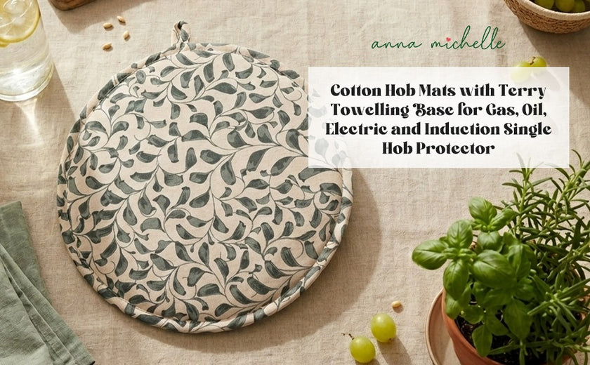 Scroll 100% Cotton Hob Cover with Terry Towelling Base | Lovable Blue
