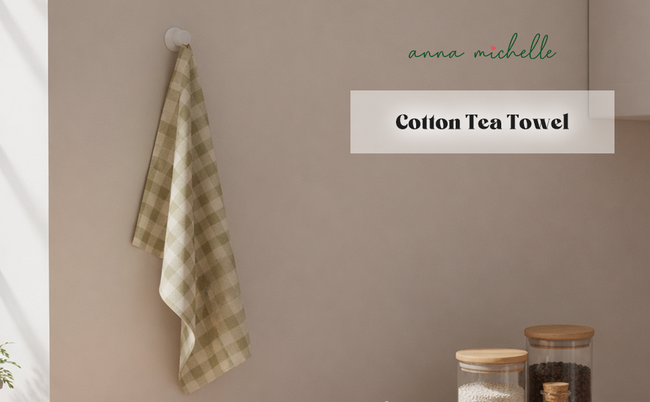 Checked 100% Cotton Set of 2 Reusable Cloth Tea Towels with Hanging Loop | Lively Green