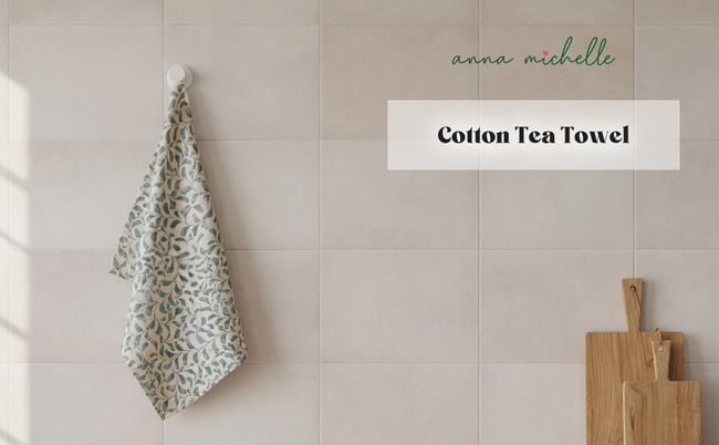 Scroll 100% Cotton Set of 2 Reusable Cloth Tea Towels with Hanging Loop | Lovable Blue