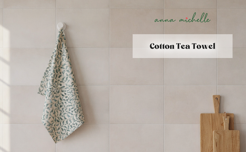 Scroll 100% Cotton Set of 2 Reusable Cloth Tea Towels with Hanging Loop | Lovable Blue