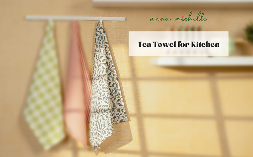 Scroll 100% Cotton Set of 2 Reusable Cloth Tea Towels with Hanging Loop | Lovable Blue