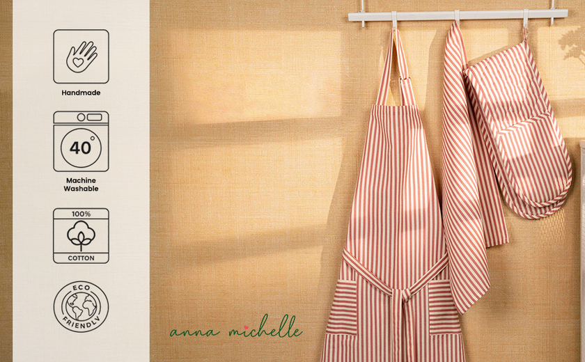 Striped 100% Cotton Set of 2 Reusable Cloth Tea Towels with Hanging Loop | Beautiful Rose