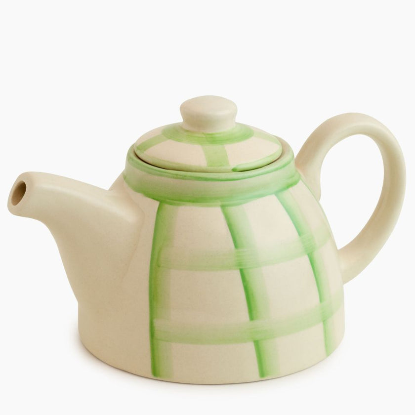 Checked 1,200ml Handmade & Hand-Painted Stoneware Teapot | Lively Green