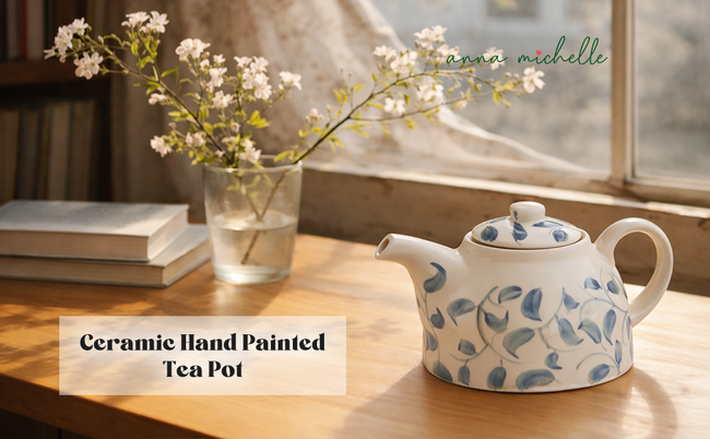 Scroll 1,200ml Handmade & Hand-Painted Stoneware Teapot | Lovable Blue