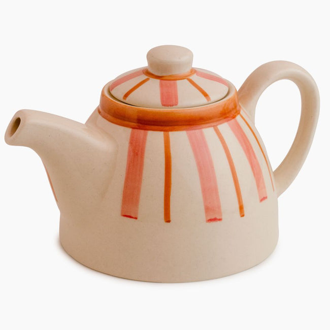 Striped 1,200ml Handmade & Hand-Painted Stoneware Teapot | Beautiful Rose