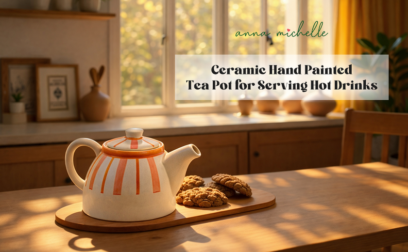 Striped 1,200ml Handmade & Hand-Painted Stoneware Teapot | Beautiful Rose