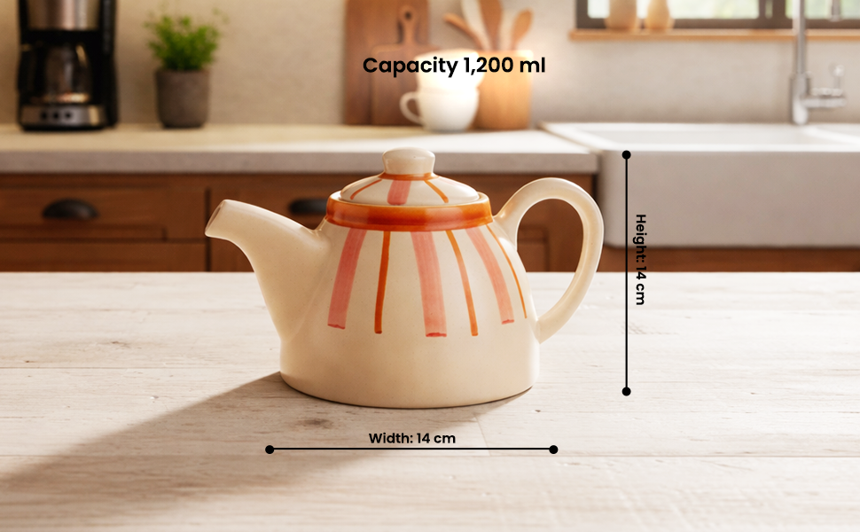 Striped 1,200ml Handmade & Hand-Painted Stoneware Teapot | Beautiful Rose