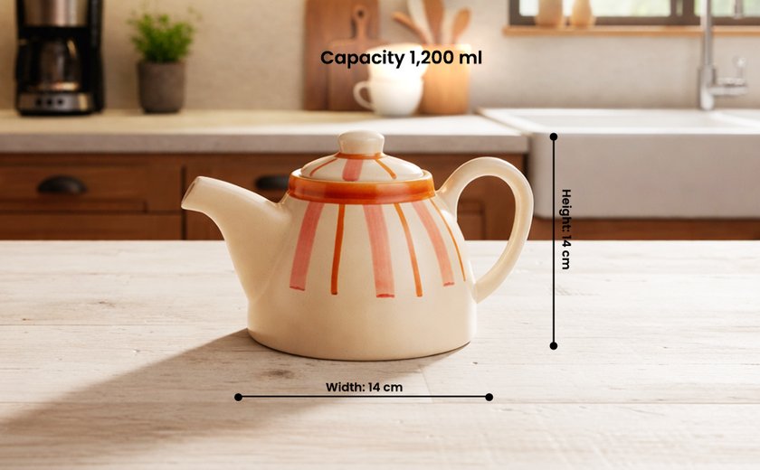 Striped 1,200ml Handmade & Hand-Painted Stoneware Teapot | Beautiful Rose