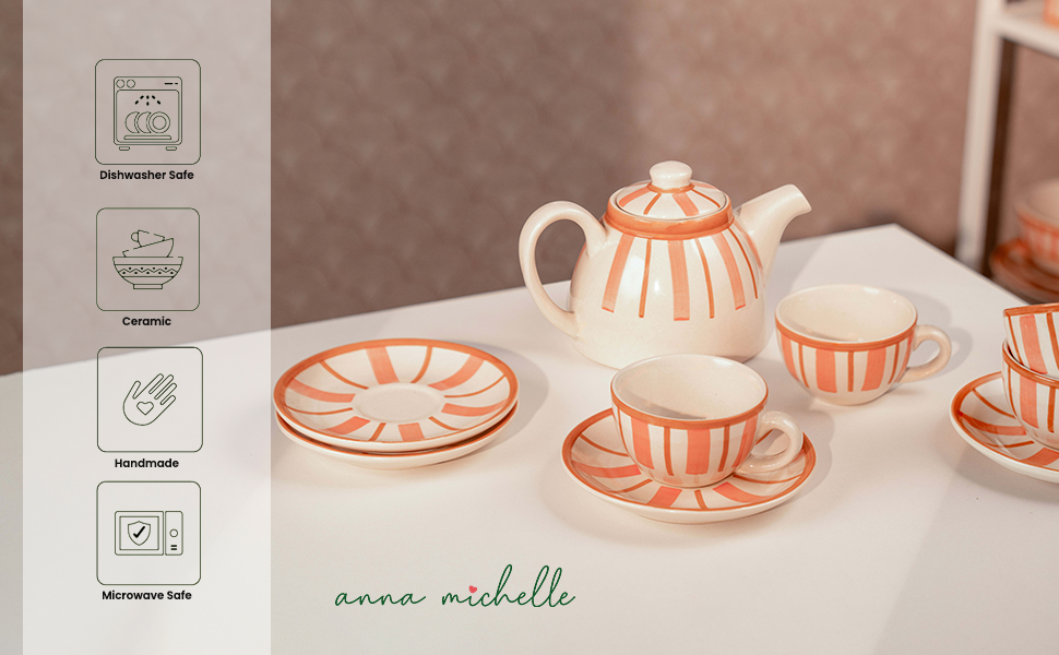 Striped 1,200ml Handmade & Hand-Painted Stoneware Teapot | Beautiful Rose