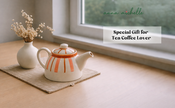 Striped 1,200ml Handmade & Hand-Painted Stoneware Teapot | Beautiful Rose