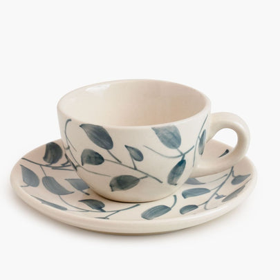 Scroll Handmade & Hand-Painted Stoneware (Set of 4) Cups & Saucers | Lovable Blue