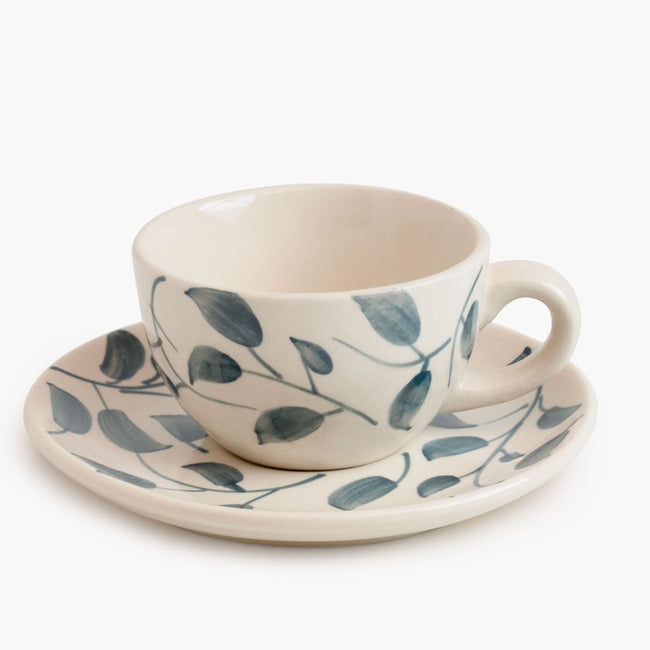 Scroll Handmade & Hand-Painted Stoneware (Set of 4) Cups & Saucers | Lovable Blue