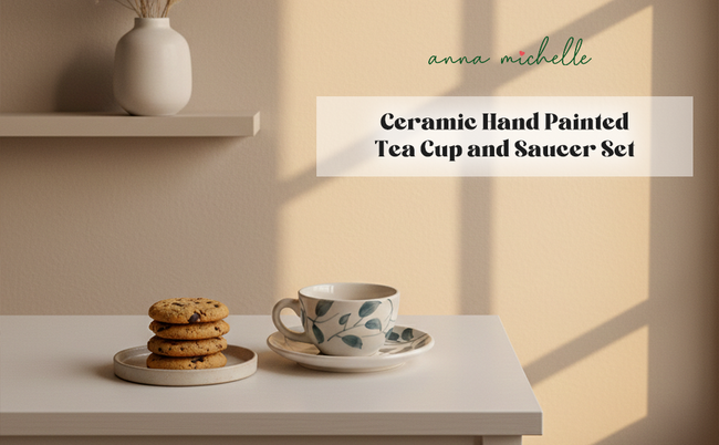 Scroll Handmade & Hand-Painted Stoneware (Set of 4) Cups & Saucers | Lovable Blue