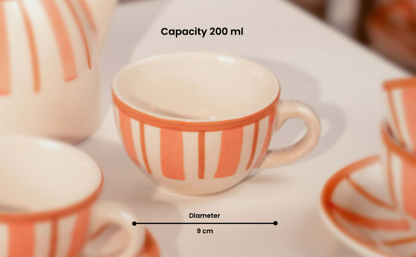 Striped Handmade & Hand-Painted Stoneware (Set of 4) Cups & Saucers | Beautiful Rose