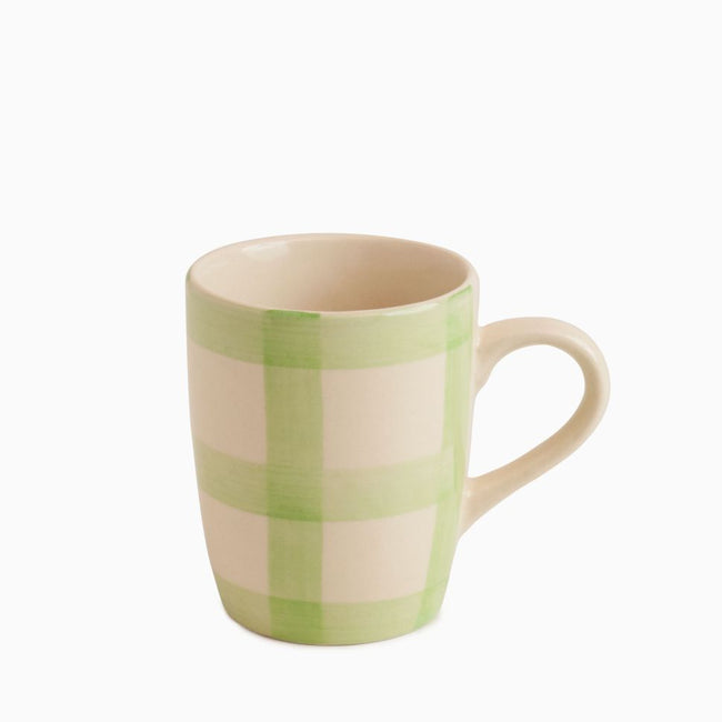 Checked Handmade & Hand-Painted Stoneware (Set of 4) Mugs | Lively Green