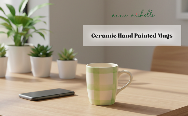 Checked Handmade & Hand-Painted Stoneware (Set of 4) Mugs | Lively Green