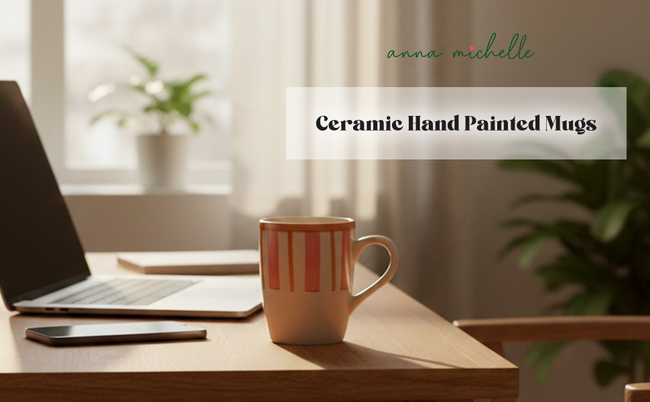 Striped Handmade & Hand-Painted Stoneware (Set of 4) Mugs | Beautiful Rose