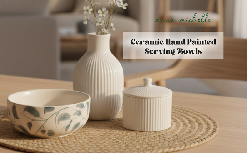 Scroll Handmade & Hand-Painted Stoneware Serving Bowls (Set of 2) | Lovable Blue