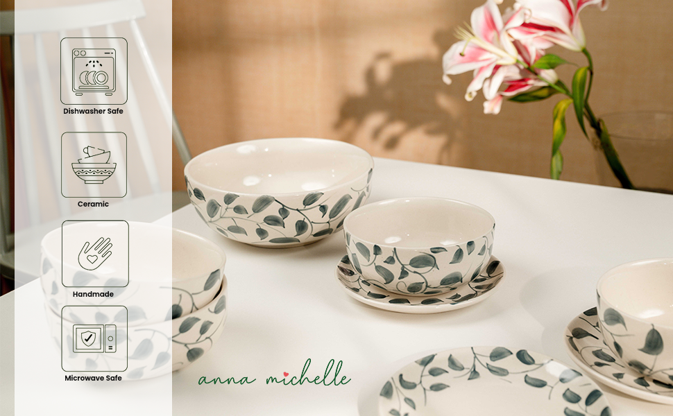 Scroll Handmade & Hand-Painted Stoneware Serving Bowls (Set of 2) | Lovable Blue