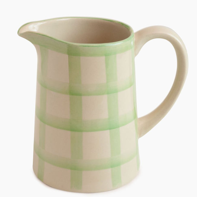 Checked Handmade & Hand-Painted Stoneware Jug  1500ml | Lively Green