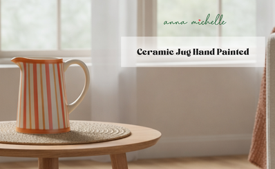 Striped Handmade & Hand-Painted Stoneware Jug 1500ml | Beautiful Rose